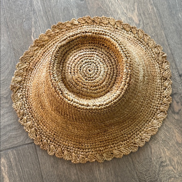 Anthropologie Wyatt Evelyn Boater Bucket Hat Honey Raffia One Size Travel New - Picture 2 of 8